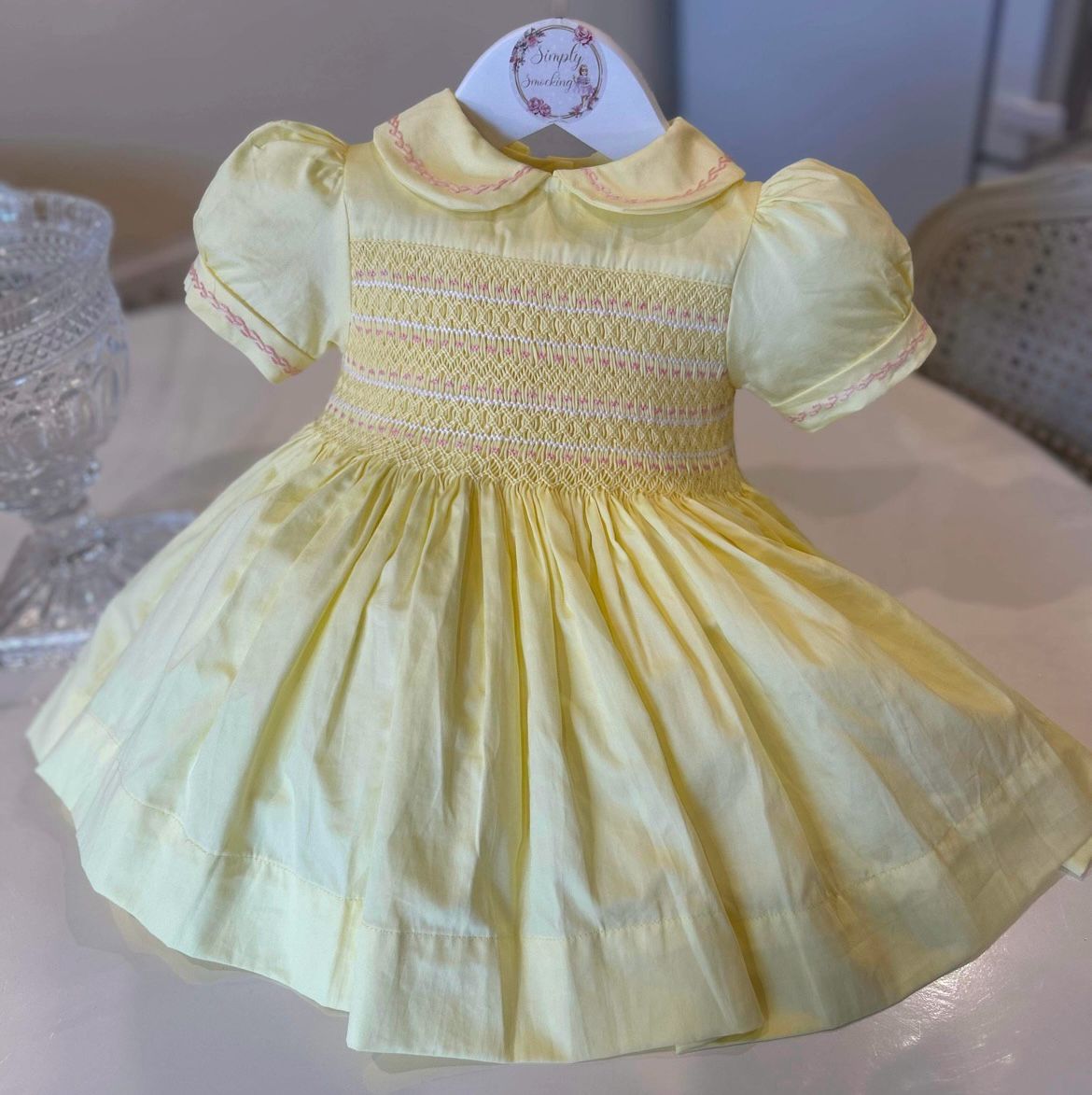 Lemon, Pink & White Smocked dress