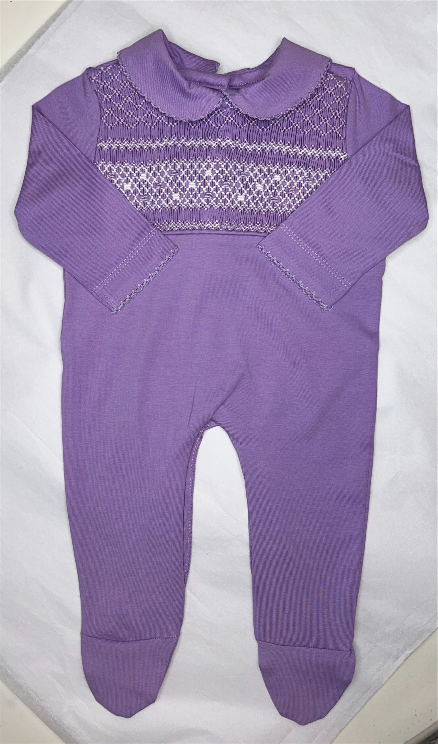 Purple Hand Smocked Babygrow
