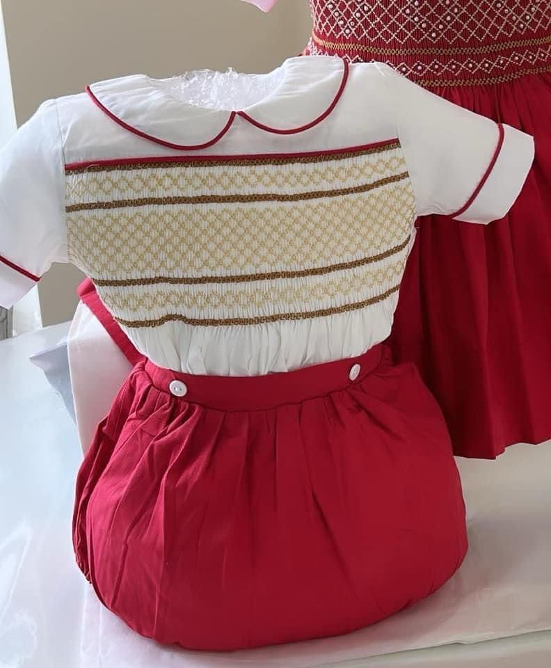 Red & Gold Smocked Romper