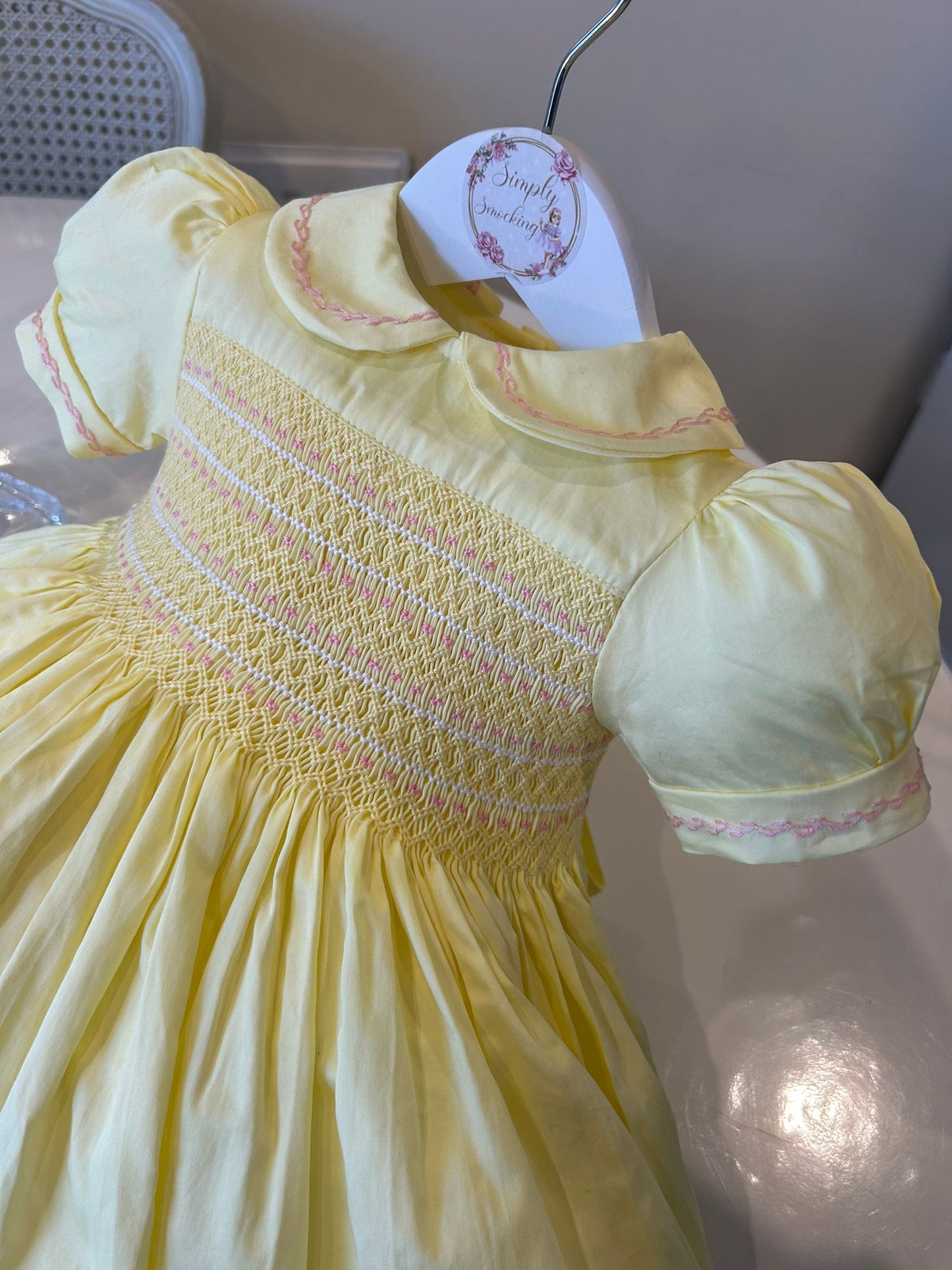 Lemon, Pink & White Smocked dress