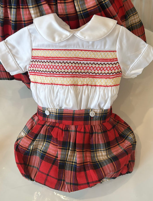 Boys hand smocked tartan suit