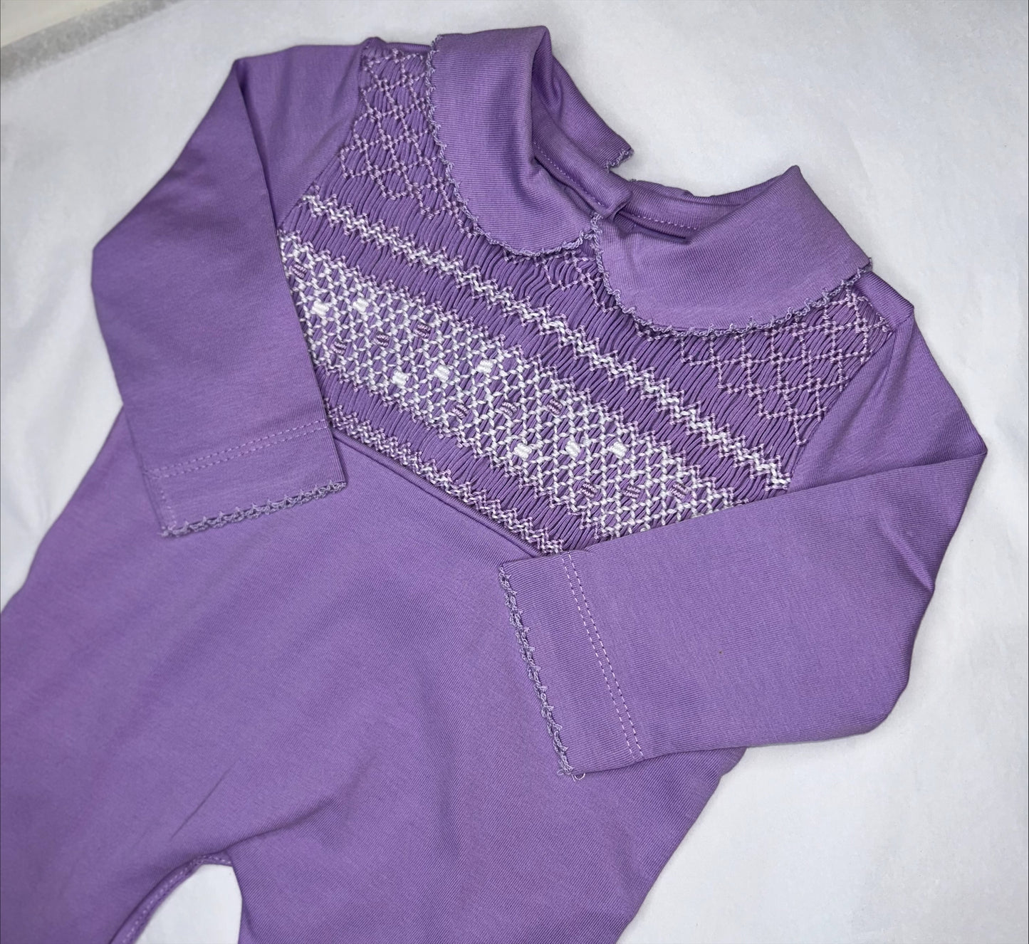 Purple Hand Smocked Babygrow