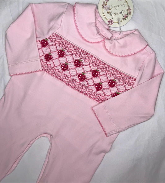 Pink Strawberry Smock Babygrow