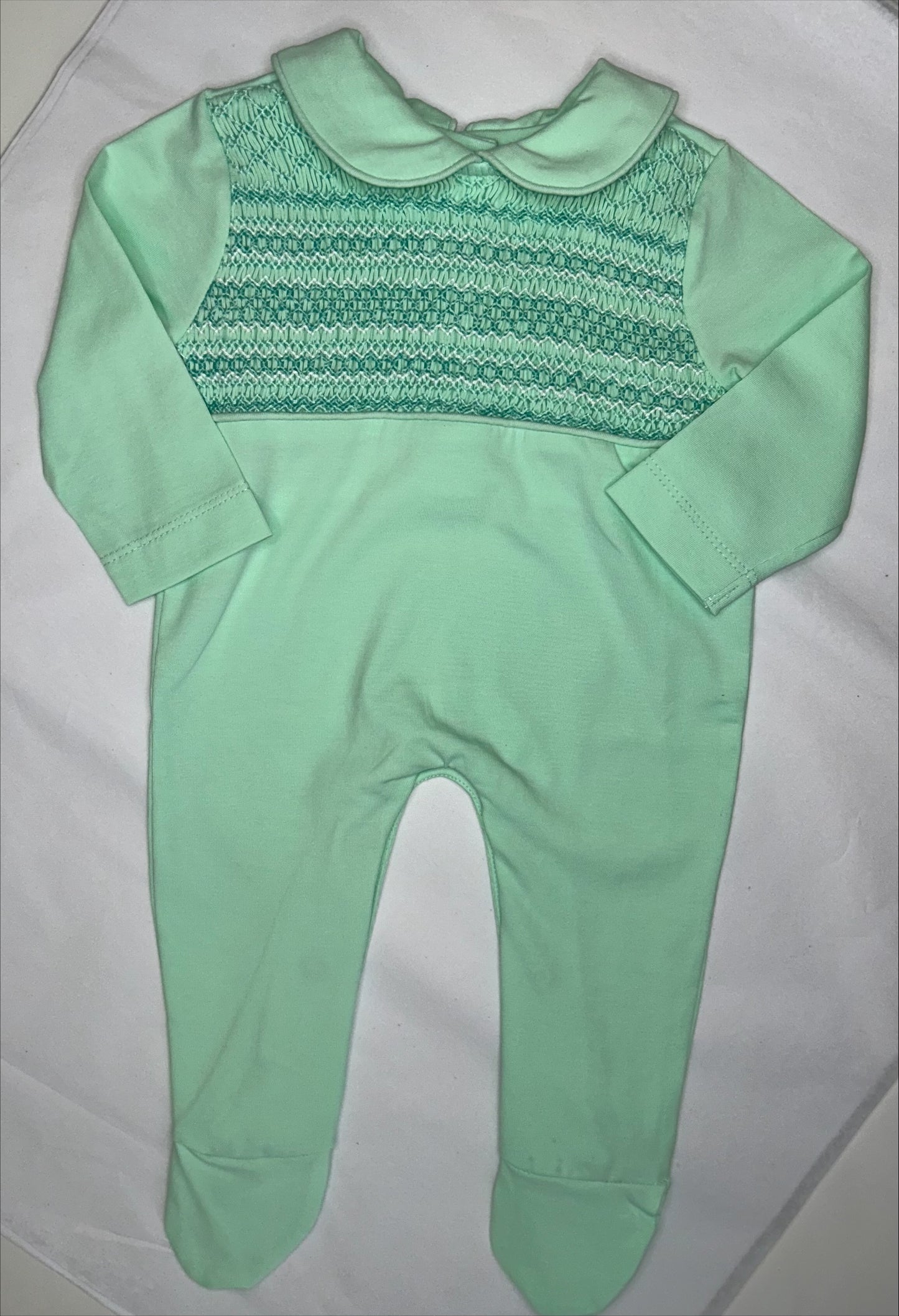 Boys Mint & White Smock Babygrow