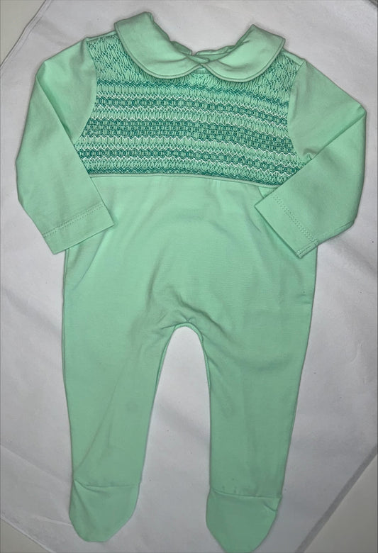 Boys Mint & White Smock Babygrow