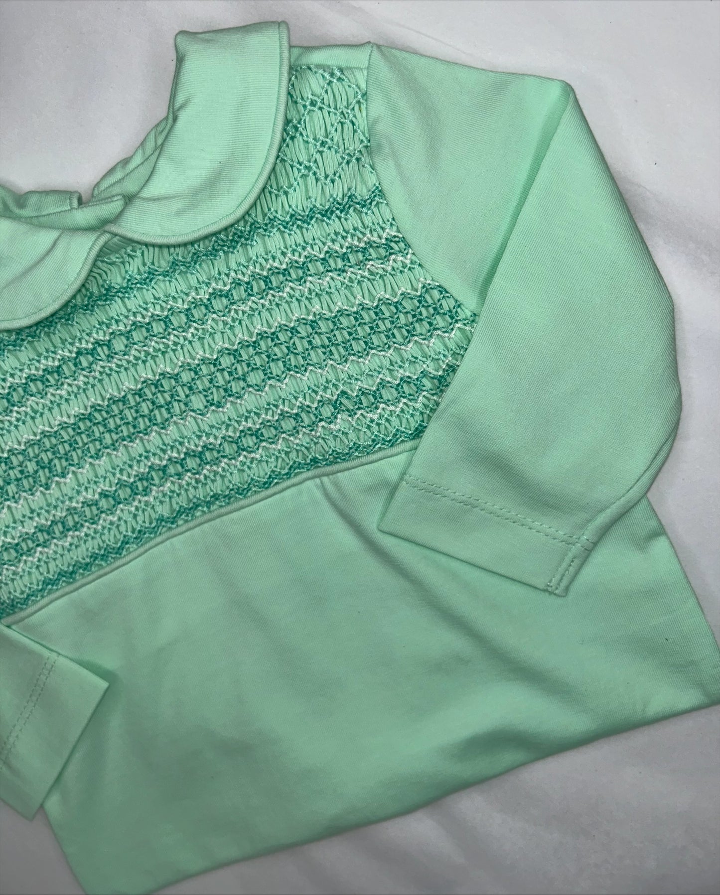 Boys Mint & White Smock Babygrow