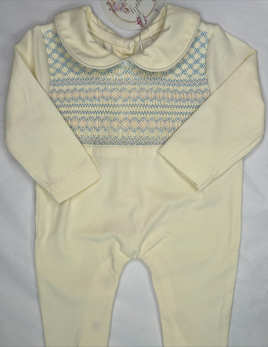 Boys Lemon Cream & Baby Blue Babygrow
