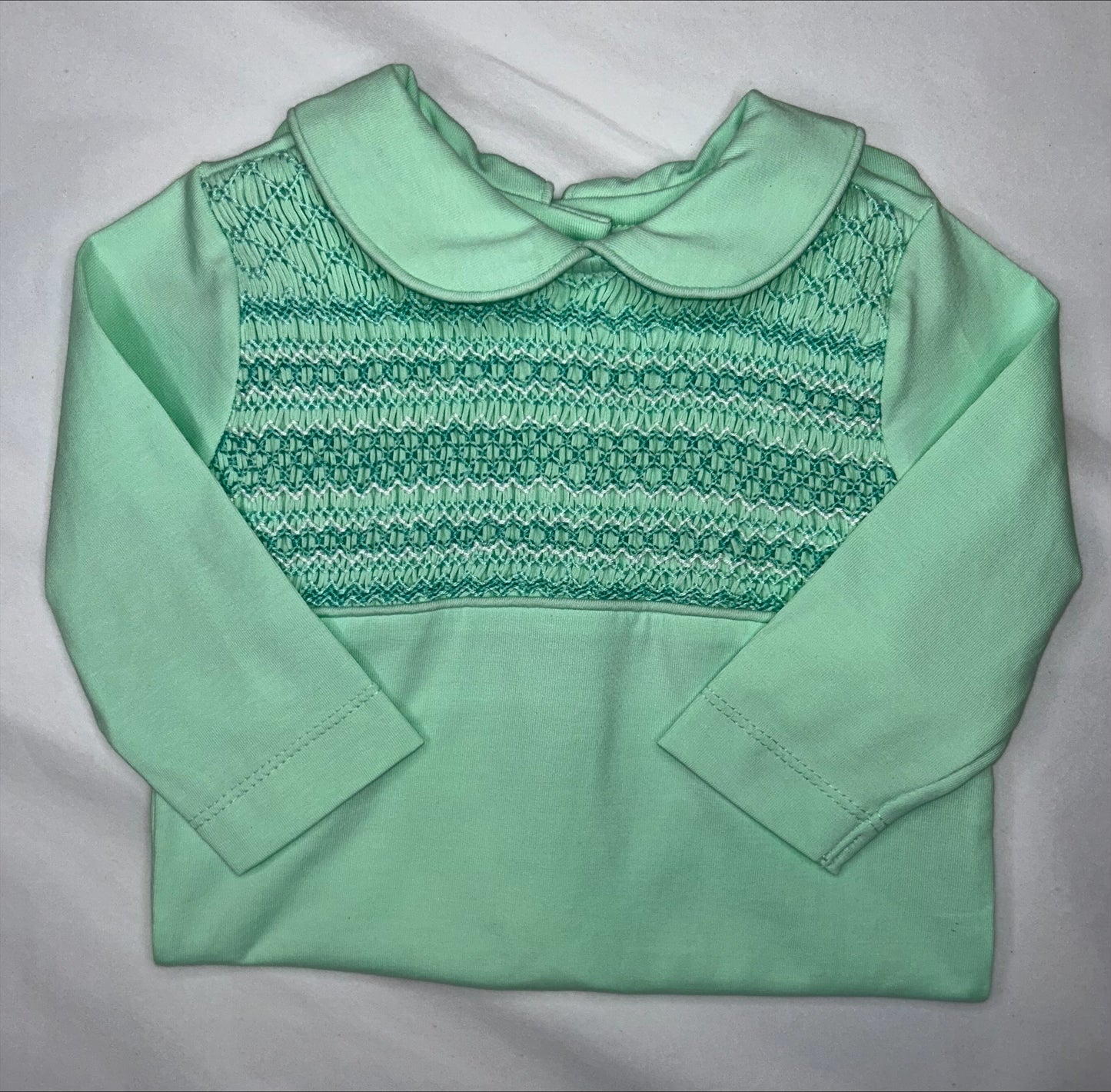 Boys Mint & White Smock Babygrow