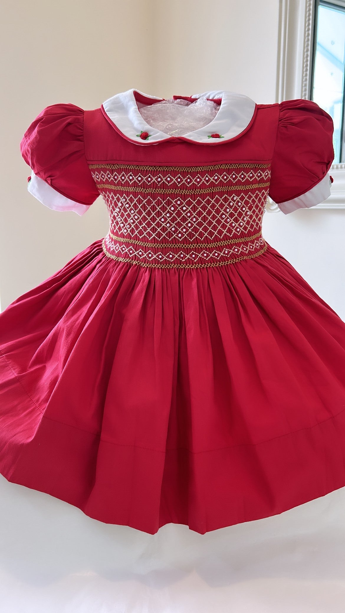 Red & Gold Smocked Dress