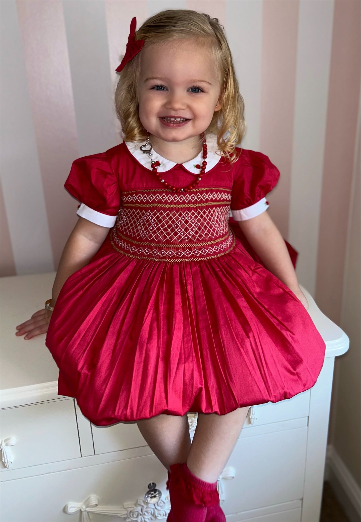 Red & Gold Smocked Dress