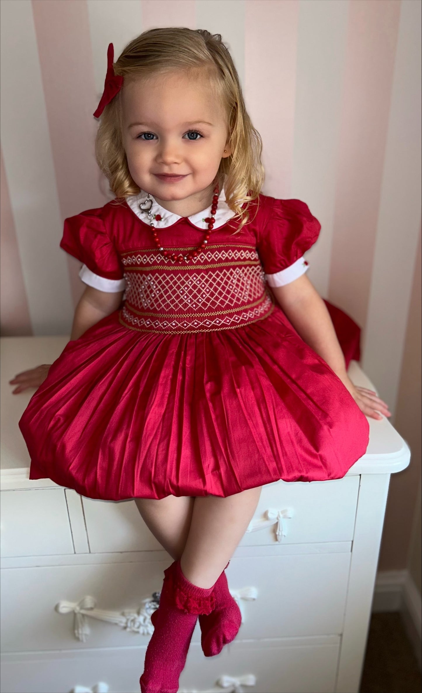 Red & Gold Smocked Dress