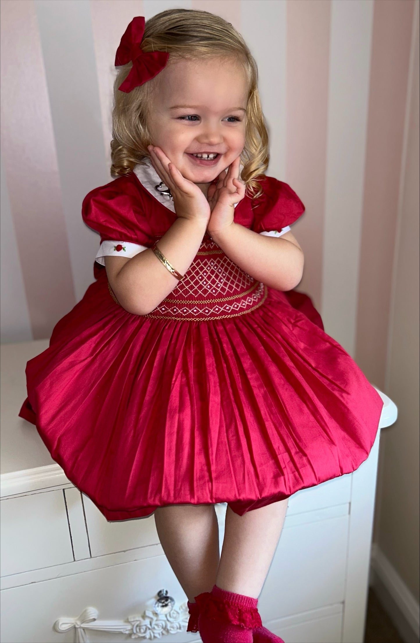 Red & Gold Smocked Dress