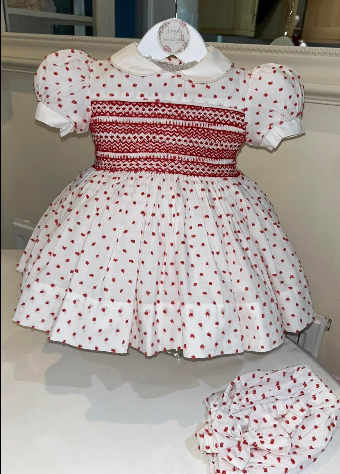 Red Swiss Dot Smock Dress