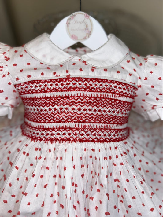 Red Swiss Dot Smock Dress